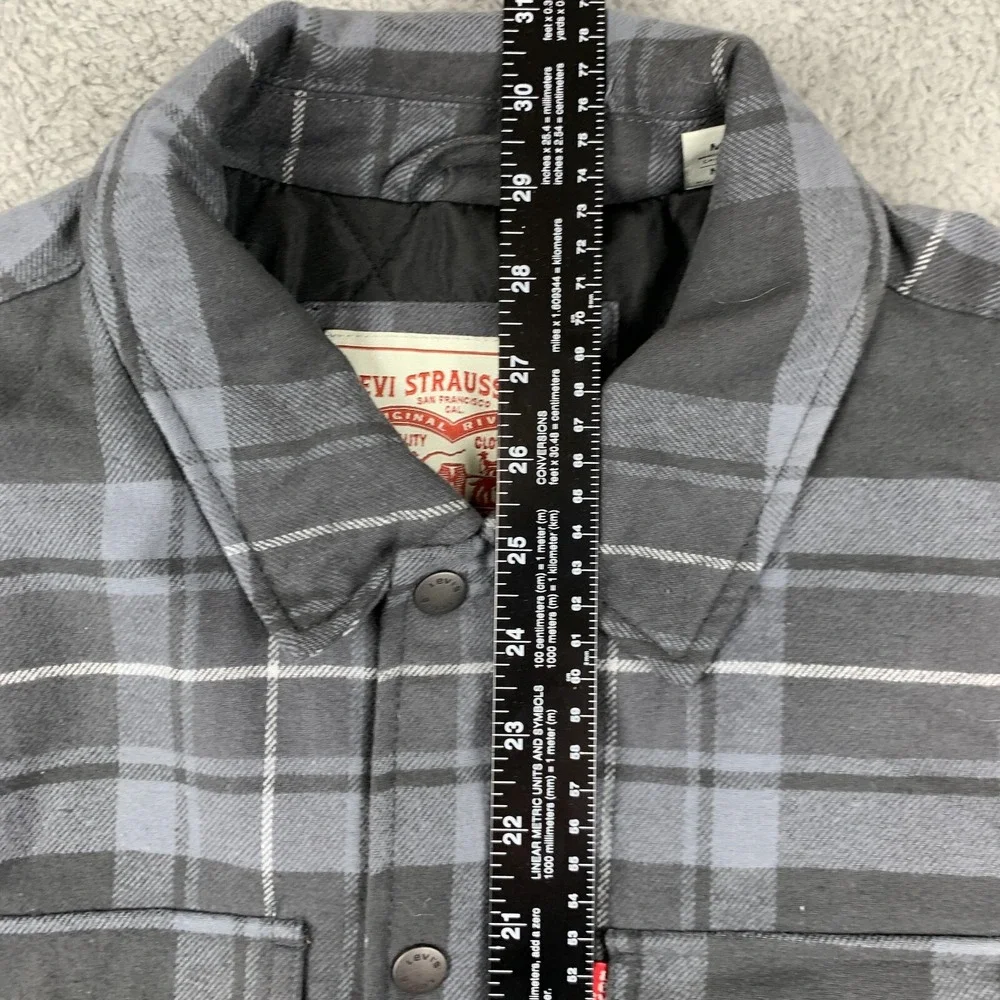 Levis Jacket Mens Medium‎ Grey Flannel Quilted Filled Shacket Inside Pocket Coat